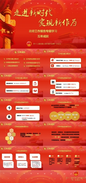 2018兩會(huì)政府工作報(bào)告五年成就黨政紅色大氣教育