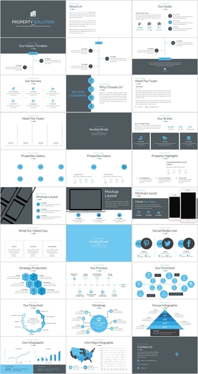 地產(chǎn)解決方案藍色簡約商務(wù)PPT模板