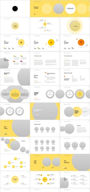 黃色時尚圓形主題商務廣告PPT模板