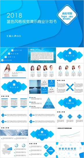 藍色商業(yè)計劃書工作匯報PPT模板