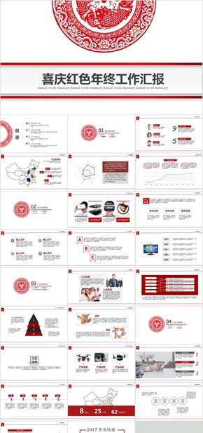 喜慶經典紅色年終工作匯報工作總結PPT模板