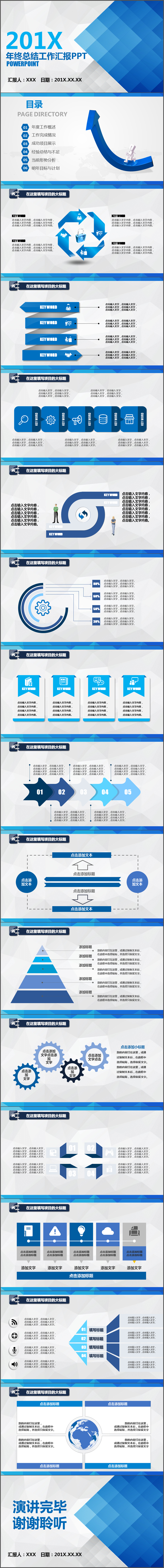 藍(lán)色扁平年終總結(jié)匯報(bào)PPT模板