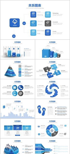 時尚創(chuàng)意藍色微立體關系圖表可視化信息素材PPT模板工作總結計劃匯報商業(yè)投資理財公司報告常用扁平化元素