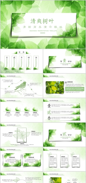 清爽綠色樹葉PPT唯美浪漫簡(jiǎn)潔環(huán)保文藝自我介紹演講畢業(yè)論文答辯工作匯報(bào)總結(jié)計(jì)劃醫(yī)療春天花鳥夏天水彩