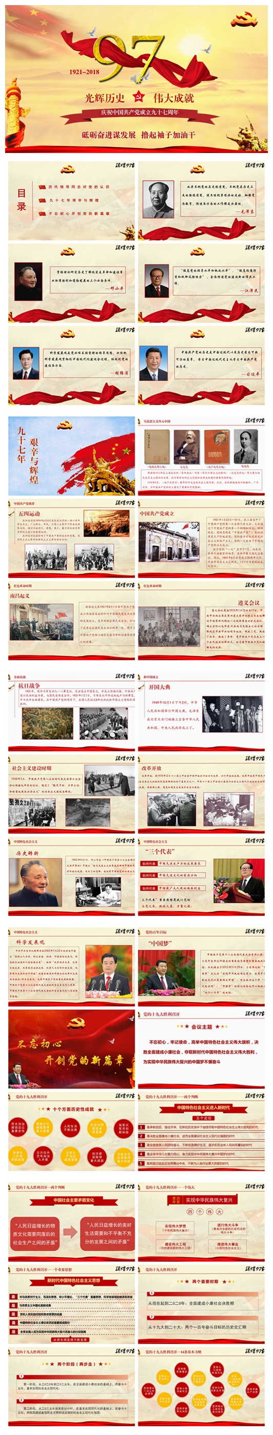 紀念七一建黨97周年，續(xù)寫十九大后黨的新篇章 蓄力鑄就中國夢PPT宣傳模板