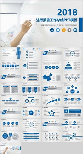 藍色商務(wù)計劃總結(jié)述職報告PPT模板