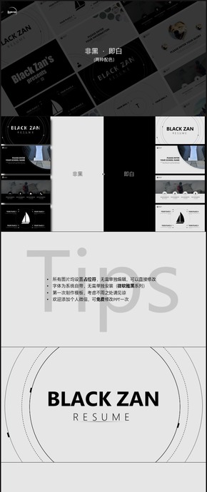 黑白扁平圓形創(chuàng)意商務簡歷PPT模板-白色