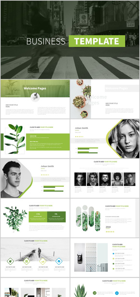 綠色漸變極簡雜志風格商務通用PPT模板