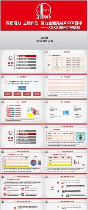 紅色石化內(nèi)容齊全調研匯報PPT模板