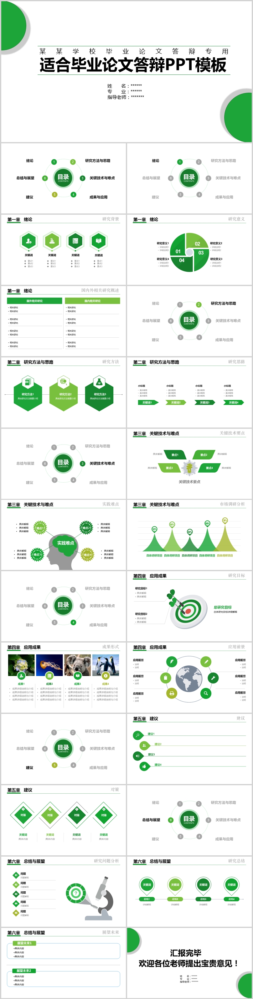 綠色單色系畢業(yè)答辯PPT模板