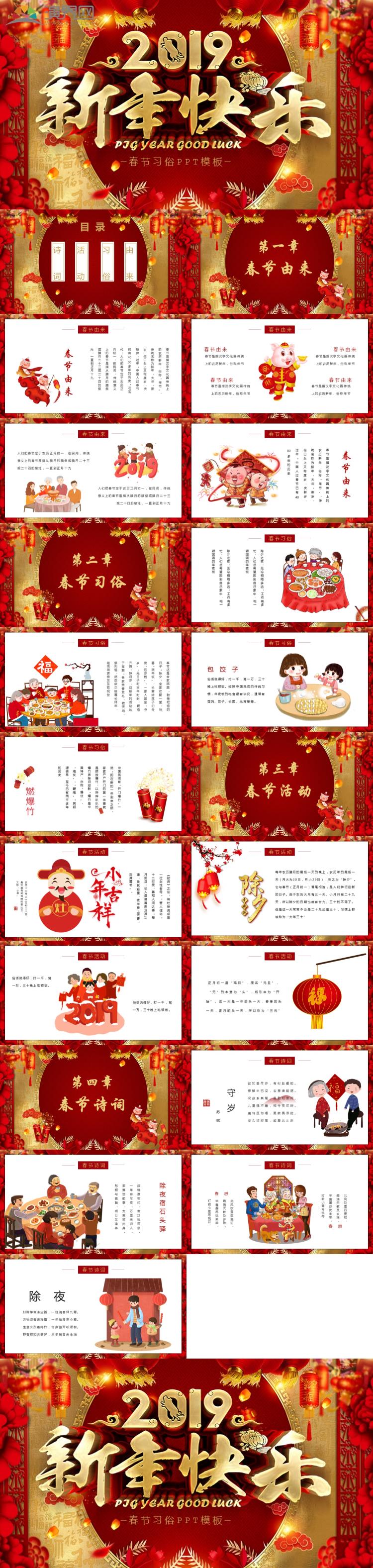 作品标题:2019猪年红色春节习俗介绍ppt模板