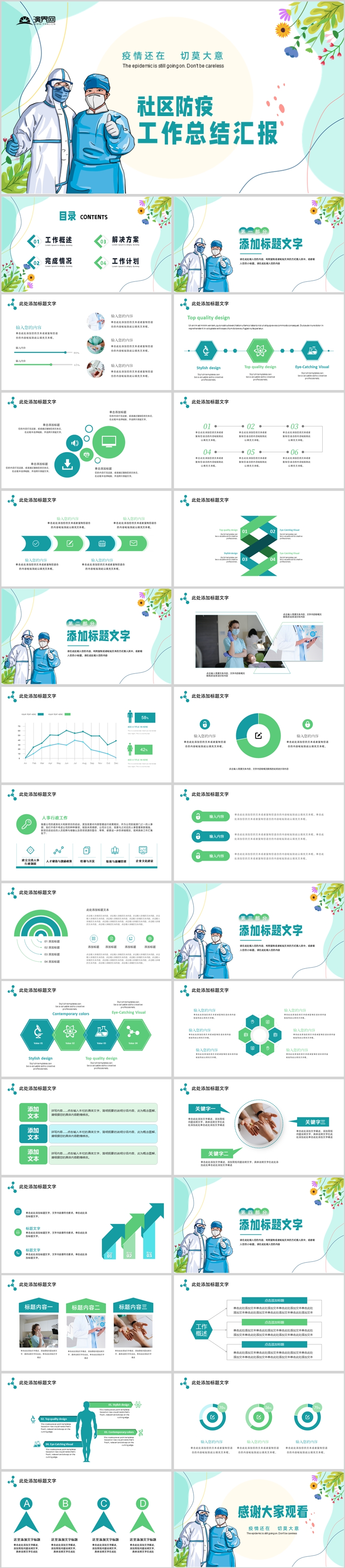 綠色簡約社區(qū)疫情防控工作總結(jié)匯報PPT模板