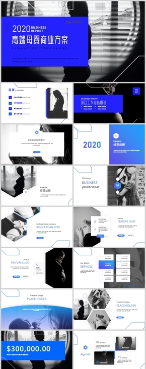 藍色極簡風高端母嬰商業(yè)計劃書保護婦女公益宣傳畫冊PPT模板
