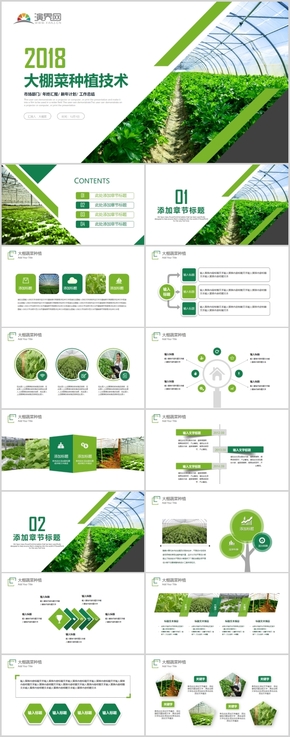 原生態(tài)大棚蔬菜果蔬種植基地清新ppt模板