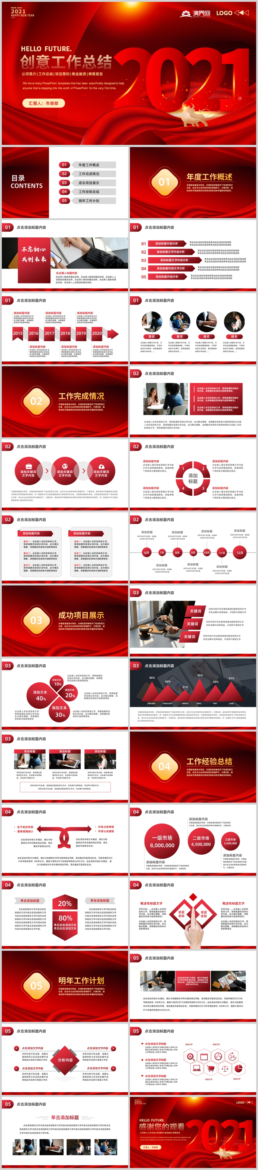 紅色創(chuàng)意立體數(shù)字2021工作總結(jié)商務(wù)通用PPT模板