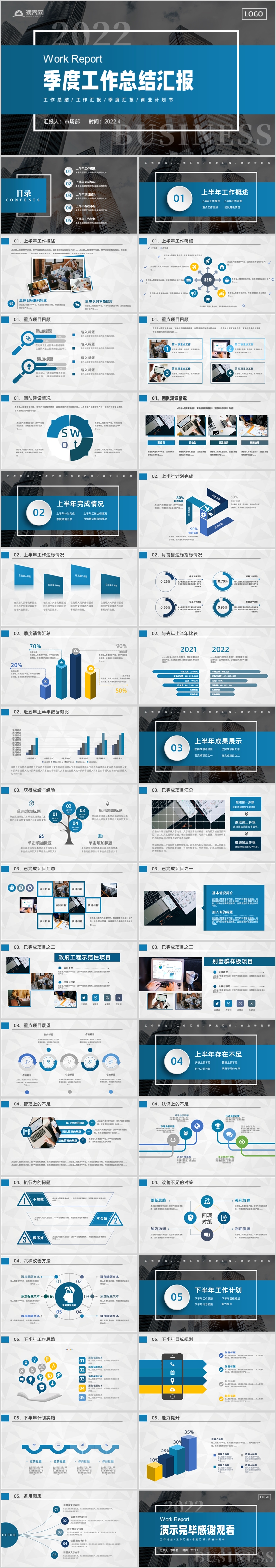 藍色商務(wù)風(fēng)季度工作總結(jié)匯報PPT模板