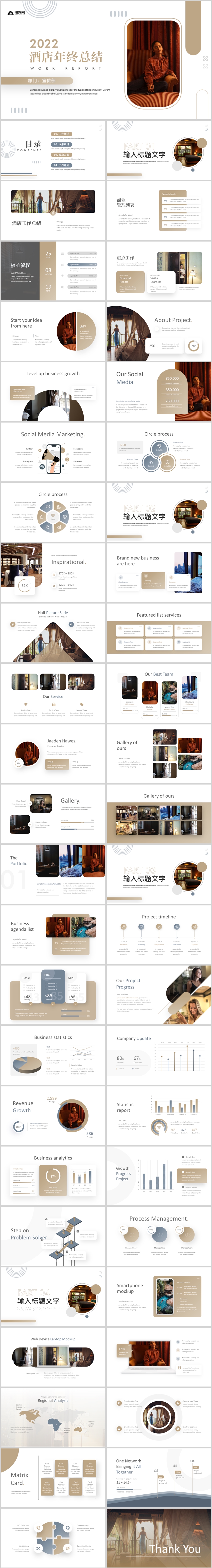 茶色高級感酒店管理工作總結PPT模板