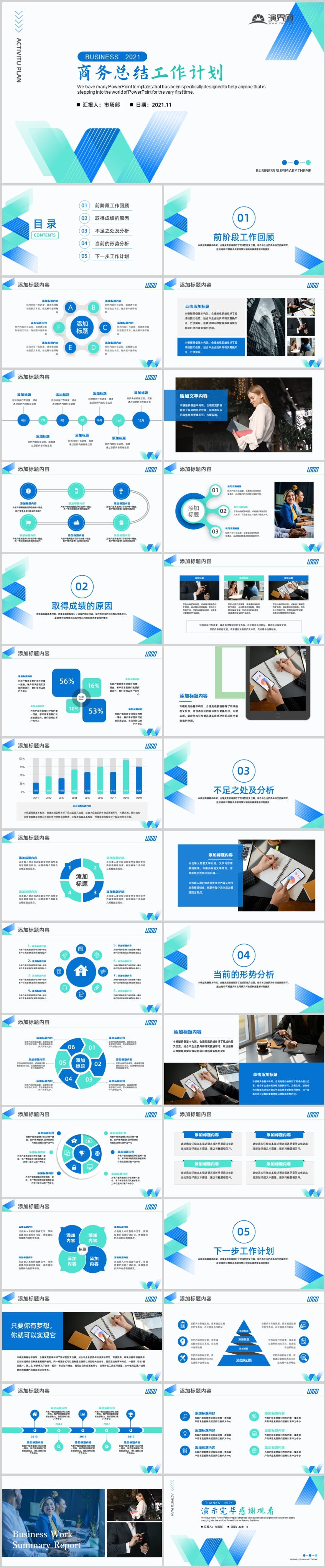 蓝色创意折纸商务总结述职报告时尚ppt模板