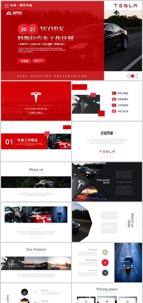  High end Tesla business plan New energy vehicle brand marketing album PPT template