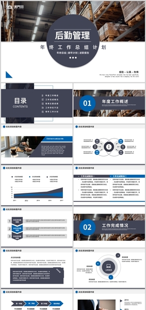 藍色大氣后勤管理倉庫工作總結(jié)匯報PPT模板