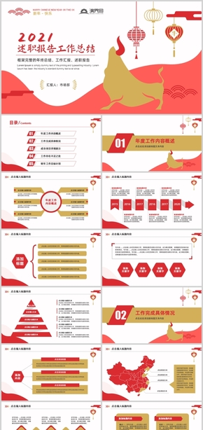 簡約時尚牛年工作總結(jié)新年計劃PPT模板