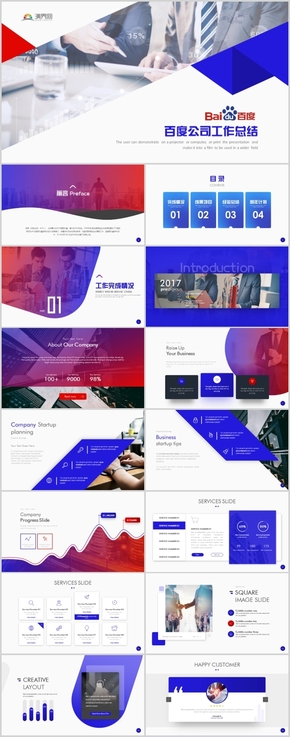 高端百度公司工作計劃述職報告年終匯報PPT模板
