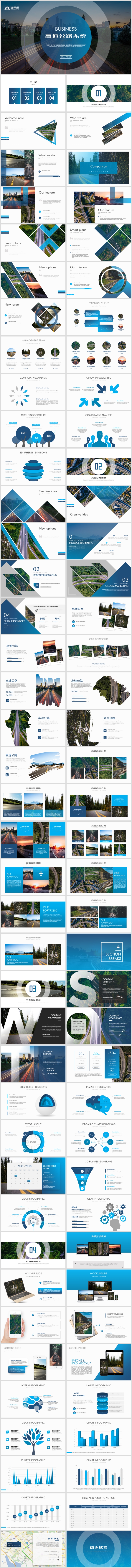 高端藍(lán)色高速公路系統(tǒng)貨運(yùn)物流運(yùn)輸PPT模板