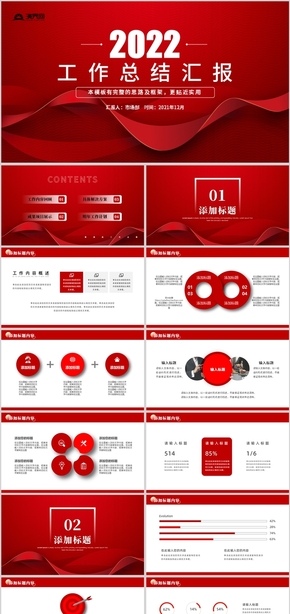 紅色創(chuàng)意飄帶2022年終總結匯報PPT模板