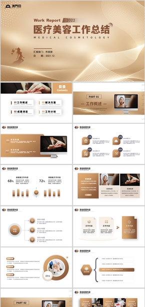  Golden Fashion Medical Cosmetic Plastic Work Summary PPT Template