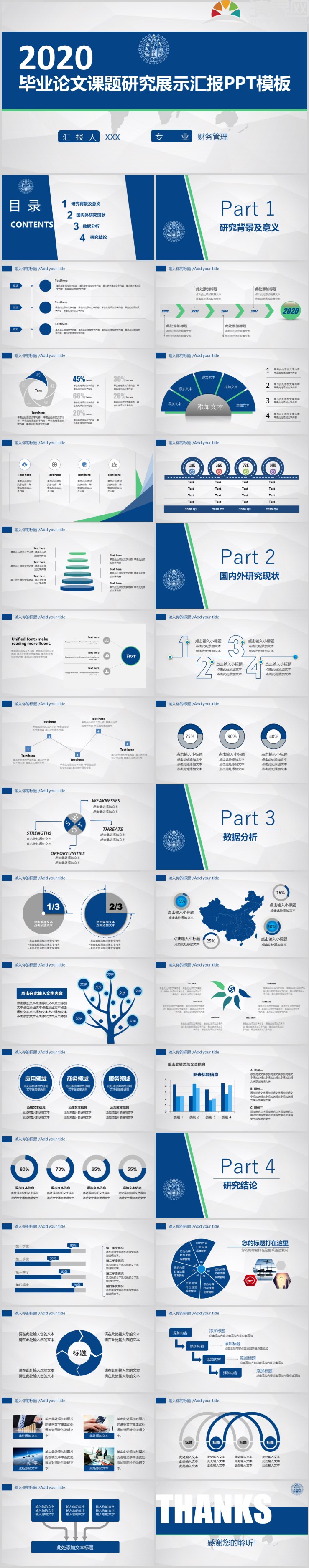 藍(lán)色畢業(yè)論文課題研究展示匯報(bào)PPT模板