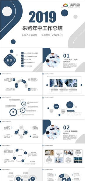 藍(lán)色大氣商務(wù)采購人員年中總結(jié)工作總結(jié)工作計(jì)劃PPT模板