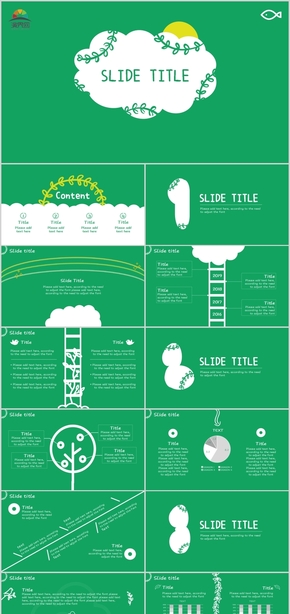 呆魚の小清新唯美教育簡約藝術綠色通用工作作業(yè)匯報PPT模板