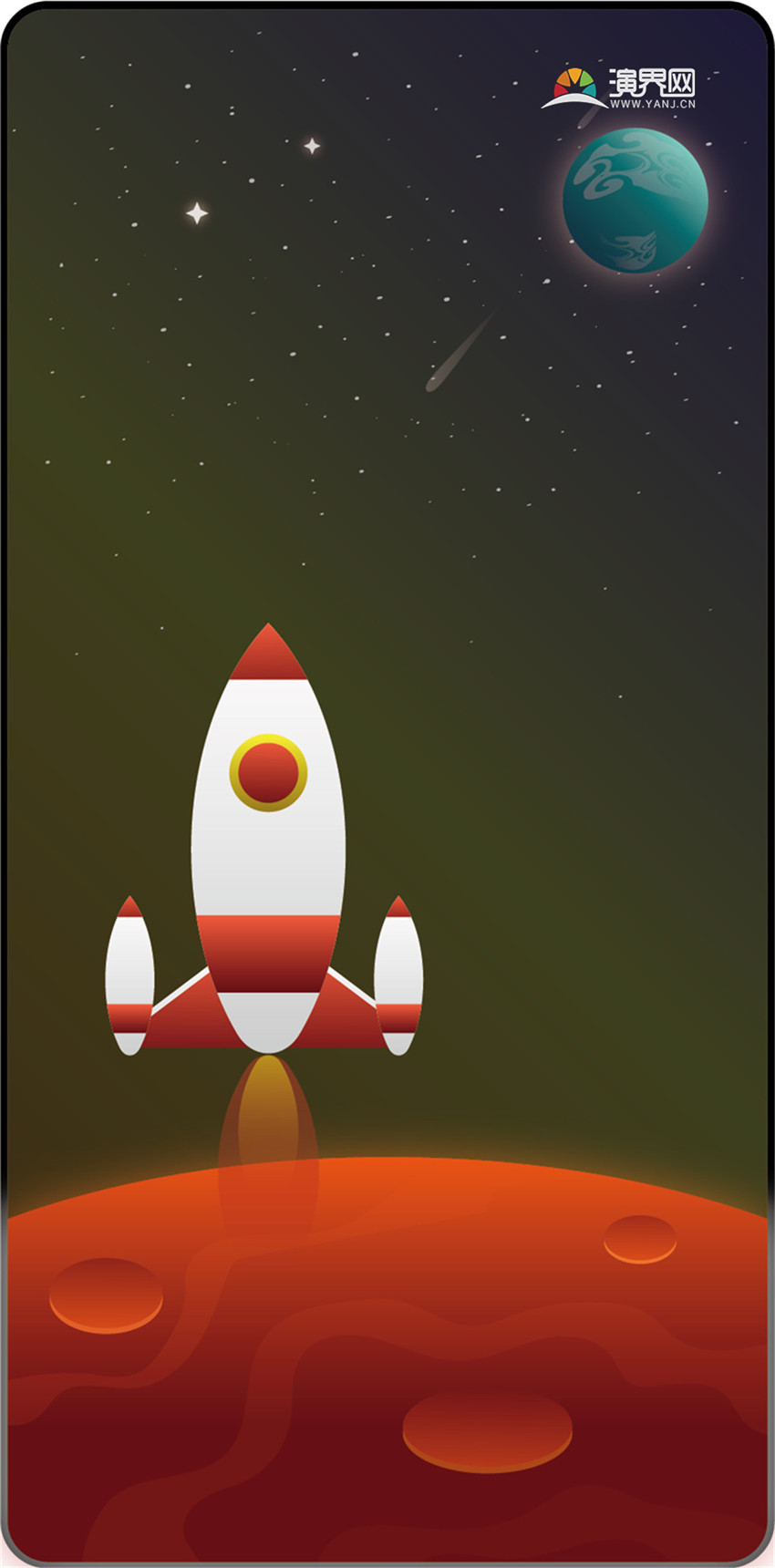  5 Brown green rocket return planet vector illustration wallpaper