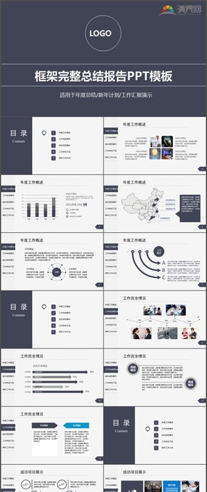 年度框架完整新年計劃總結(jié)報告PPT模板50