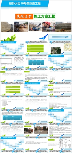 藍(lán)綠色建筑土木工程施工基坑支護(hù)設(shè)計(jì)ppt模板