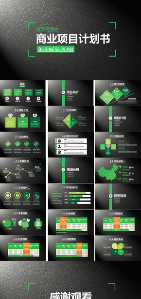 黑色扁平項(xiàng)目計劃書PPT模板