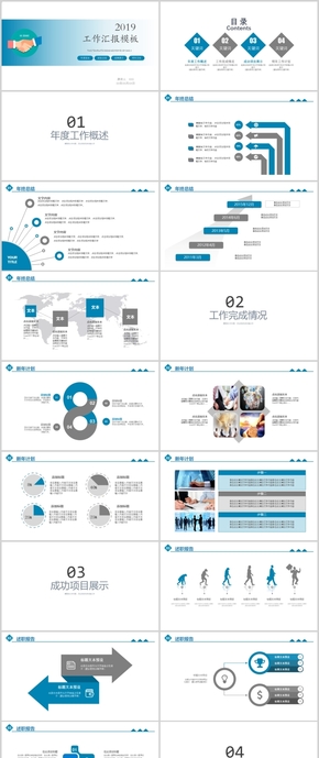 2019年淺藍色漸變工作匯報年度報告經驗總結成果展示明年目標高端大氣PPT模版