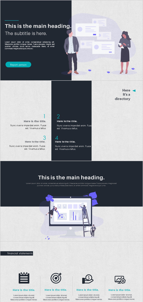 插畫風(fēng)深藍色工作匯報/年終總結(jié)/財務(wù)報表PPT模板