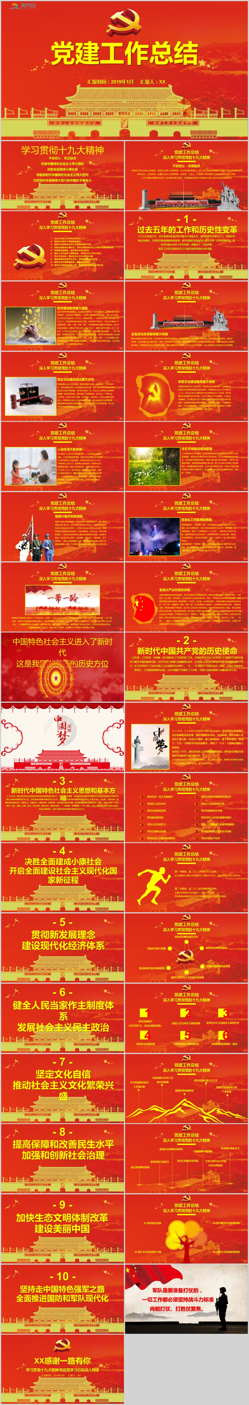 紅色大氣喜迎黨的十九大兩會報告黨政宣傳述職報告黨建工作總結(jié)PPT模板