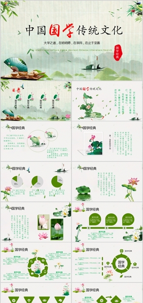 中國風中國國學(xué)傳統(tǒng)文化傳統(tǒng)美德國學(xué)水墨荷花淡雅唯美PPT模板