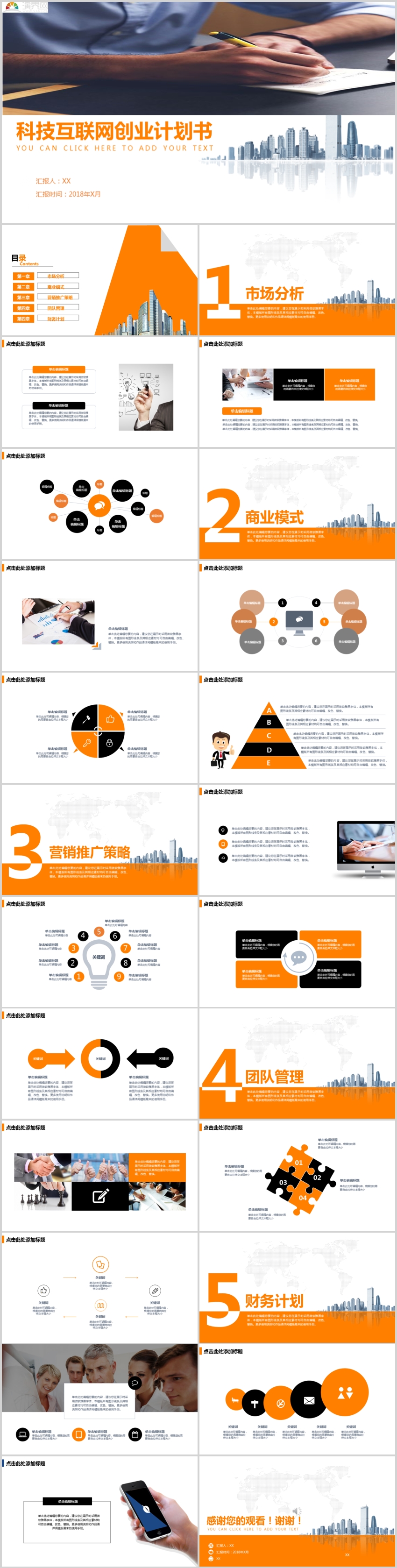 橙色互聯(lián)網(wǎng)科技商業(yè)計劃書營銷策略總結報告PPT模板