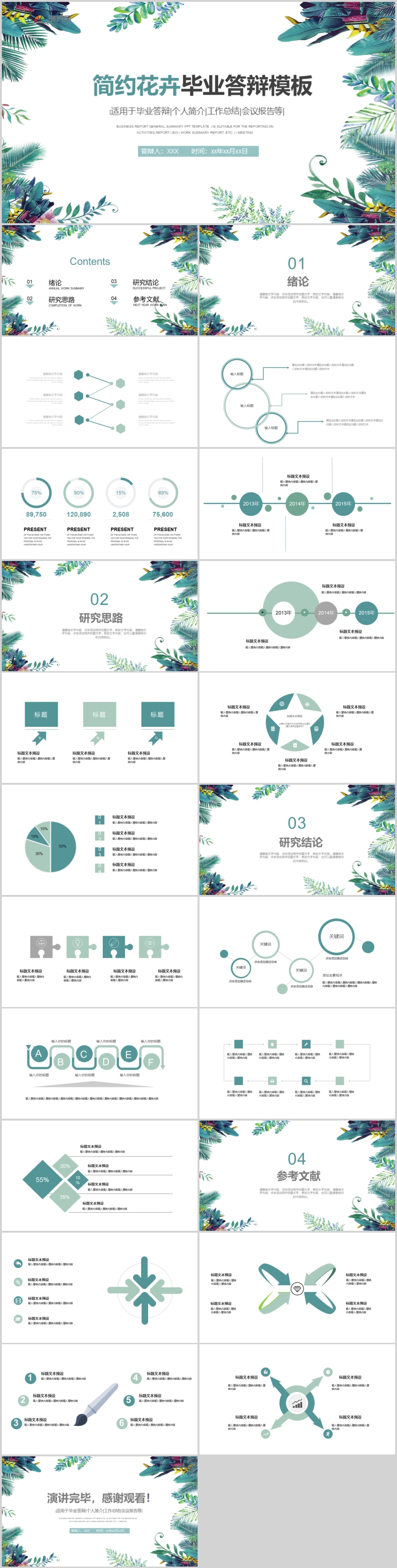 簡約花卉畢業(yè)答辯個人簡介工作總結(jié)會議報告PPT模板