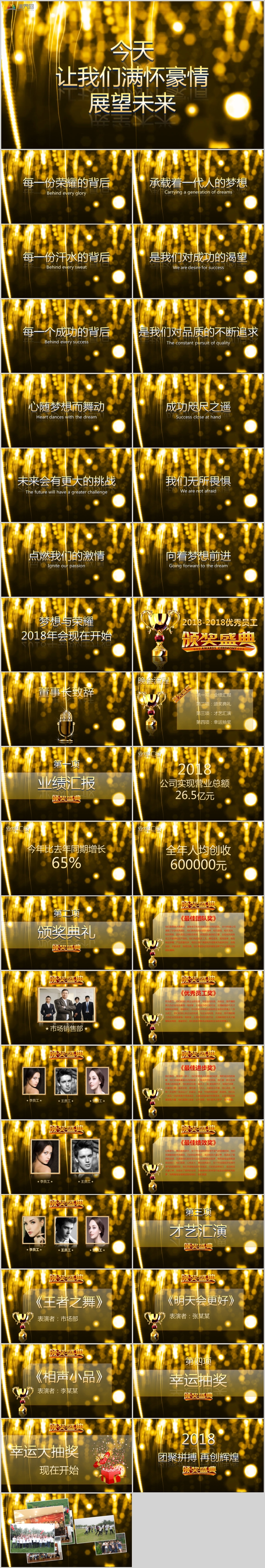 金色簡約頒獎盛典新年慶典晚會員工答謝晚會PPT模板