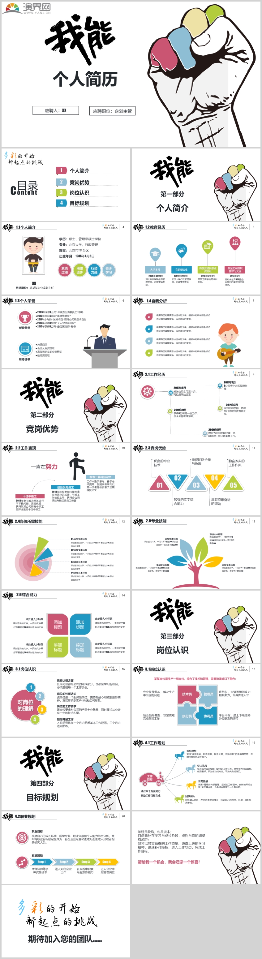 創(chuàng)意彩繪-“我能”個(gè)人簡(jiǎn)歷求職簡(jiǎn)介競(jìng)聘PPT模板