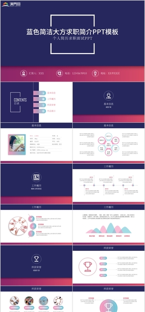 藍(lán)色簡潔大方求職簡介個(gè)人簡歷求職面試PPT模板