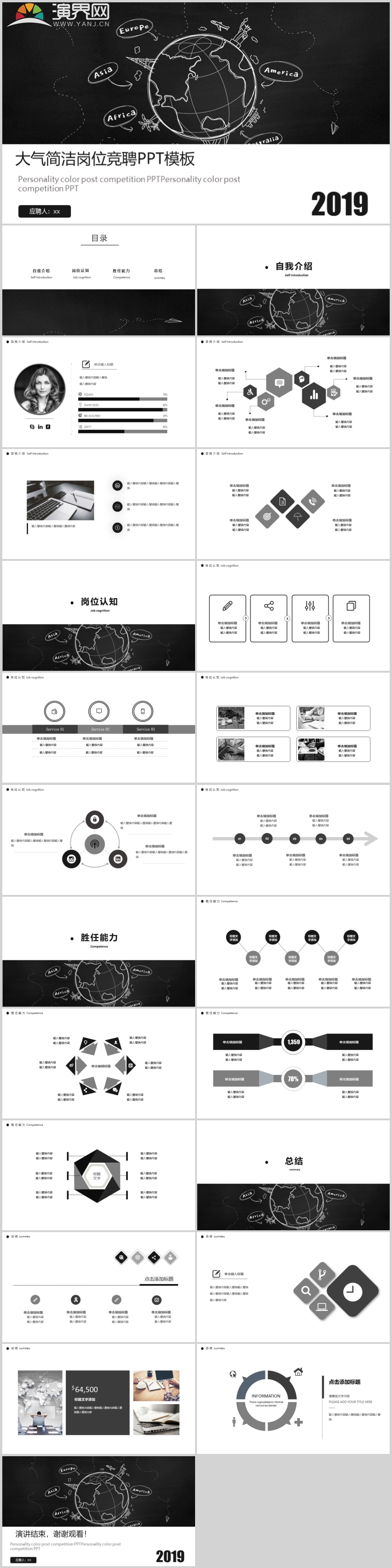 2019黑白簡潔大氣簡潔崗位競聘PPT模板