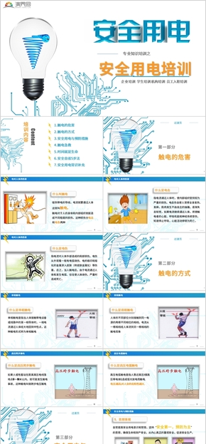 藍色簡潔框架完整安全用電培訓教育PPT模板