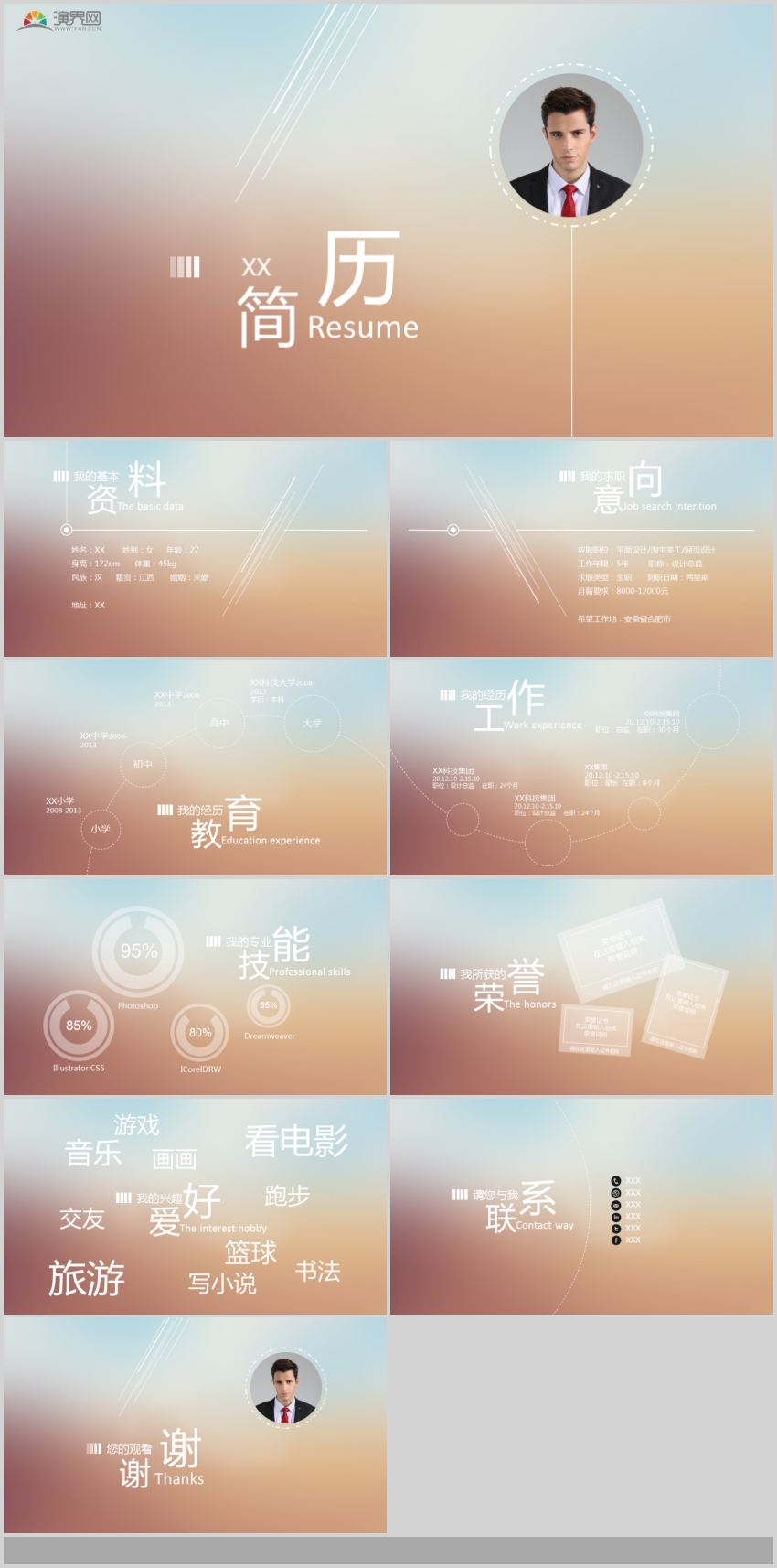 作品标题:个人简介个人简历求职简历求职招聘求职报告ppt模板(二)