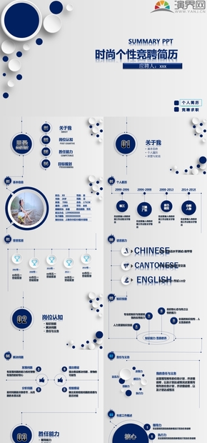 湖藍(lán)時(shí)尚大氣個人競聘簡歷PPT模板