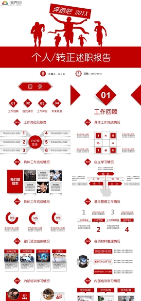 紅色立體奔跑轉(zhuǎn)正述職報告崗位競聘工作總結(jié)PPT模板